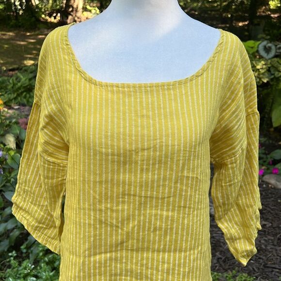 Lungo L'Arno Yellow Striped 100% Linen Tunic Top Women's Size Small - Picture 3 of 10